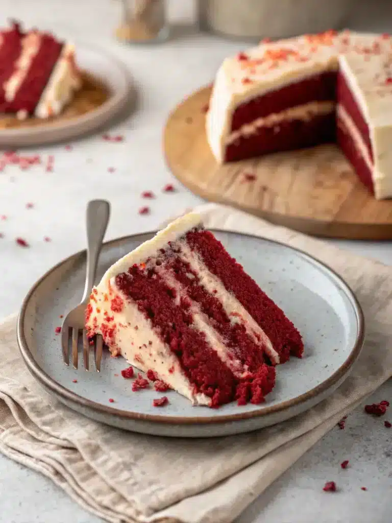 Vegan Red Velvet Cake with Beetroot – Naturally Moist & Colorful 6 Slice of Vegan Red Velvet Cake with Beetroot